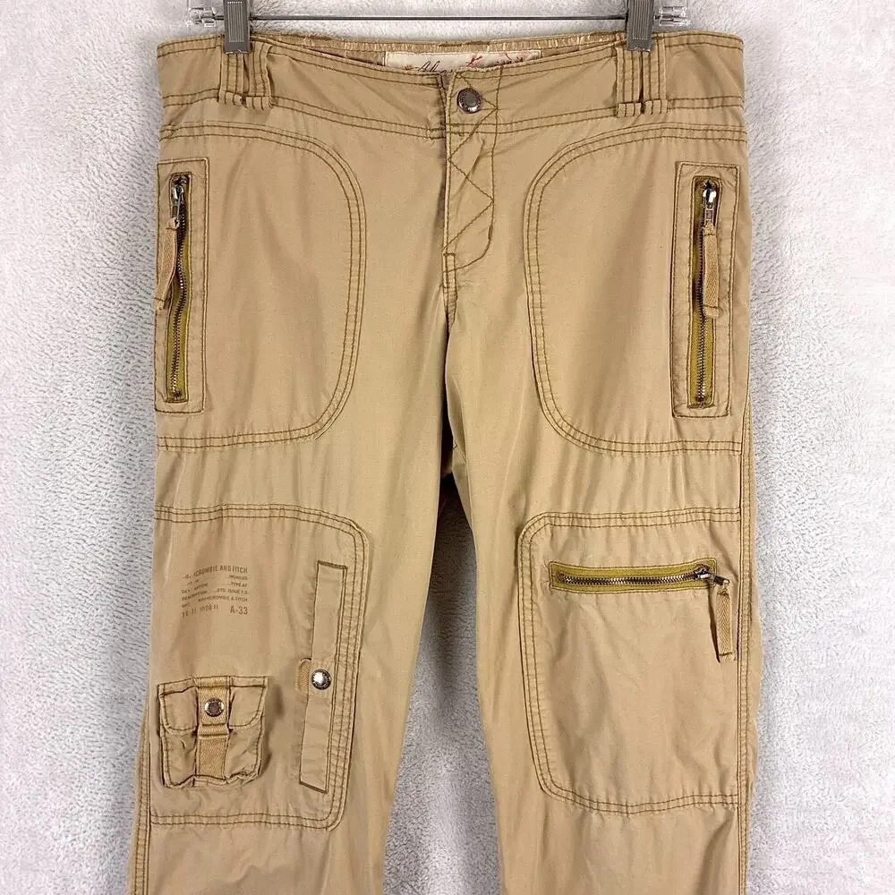 VTG Abercrombie & Fitch Pants Womens 6 Brown Cargo Paratrooper Rave Skate Y2K